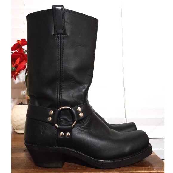 Frye U.S.A Made 12R Women's Harness Biker Boots Black Leather Sz 9.5M - Picture 2 of 15